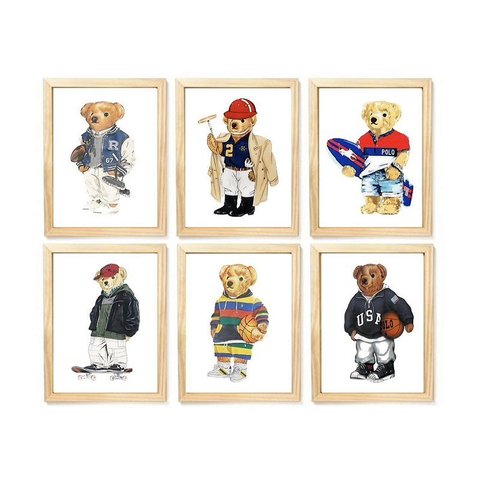 Kit Quadro Infantil Urso Polo Rl Quarto Menino Bebê