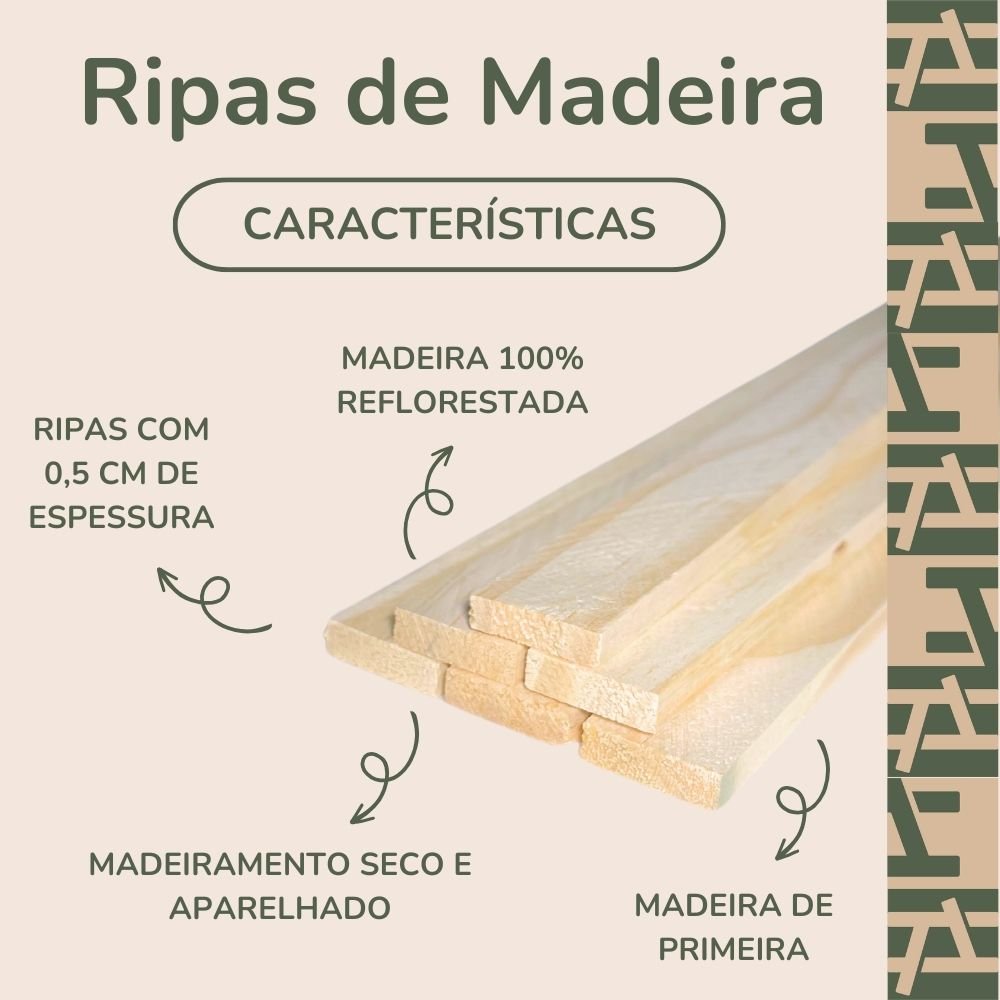 Fardo com 40 Ripas de Madeira de Pinus pra Artesanatos e Painel Ripado 2x0,5x85cm - 3