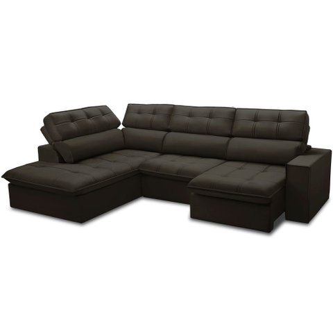Sofá 4 Lugares Retrátil Reclinável Chaise Esquerdo 288cm Solin F04 Veludo Marrom Escuro - Lyam Decor