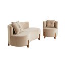 Ver imagem 2 de Conjunto 01 Poltrona + Sofá Curvo Orgânico Luna Veludo Bege - Montanaris Decor