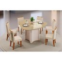Ver imagem 1 de Conjunto: Mesa de Cozinha Chanel C/ Tampo Madeirado C/ Vidro Orgânico 136x136cm e 6 Cadeiras Julia