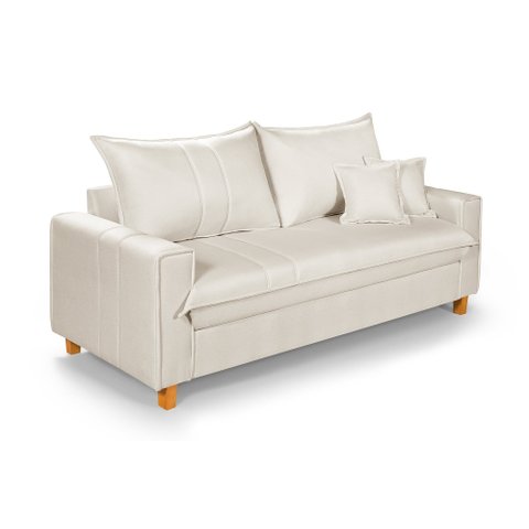 Sofa Living com Bau Multiuso 3 Lugares em Linho Pes em Madeira: Marmore
