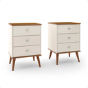 Ver imagem 2 de Kit 2 Escrivaninhas Mesa de Cabeceira Mix 3 Gavetas Cores Acabamento Brilhante Off/freijó