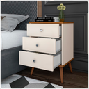Ver imagem 4 de Kit 2 Escrivaninhas Mesa de Cabeceira Mix 3 Gavetas Cores Acabamento Brilhante Off/freijó