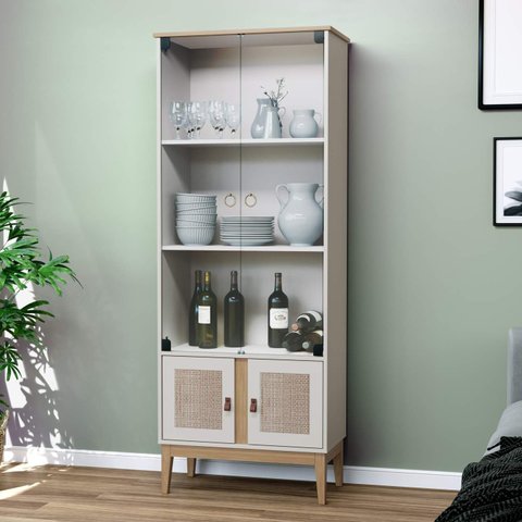 Cristaleira 70cm 4 Portas com Pintura 3d Palhinha e Vidro Mb 1005 Movelbento