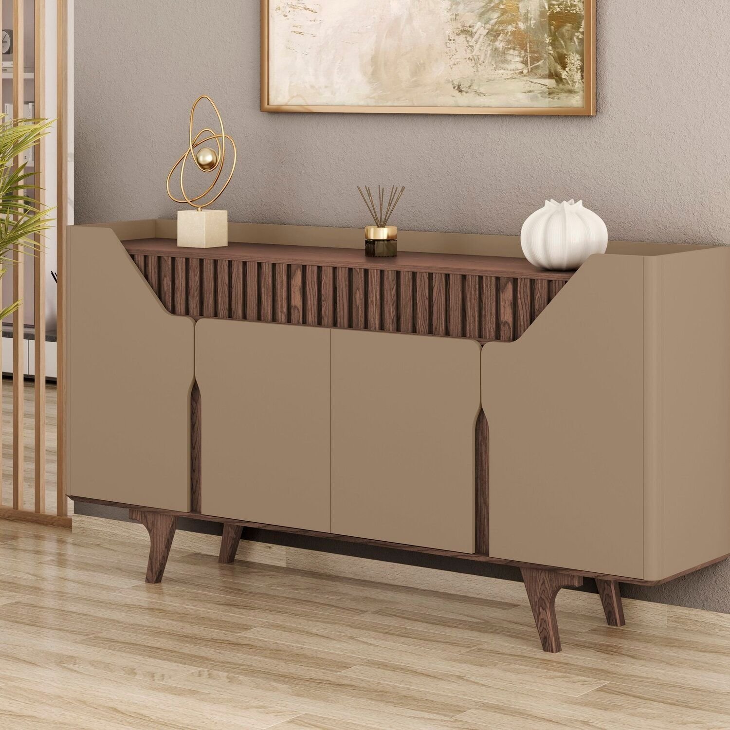 Aparador Buffet Portas em Ripado Real 2 Gavetas com Vidro 180cm