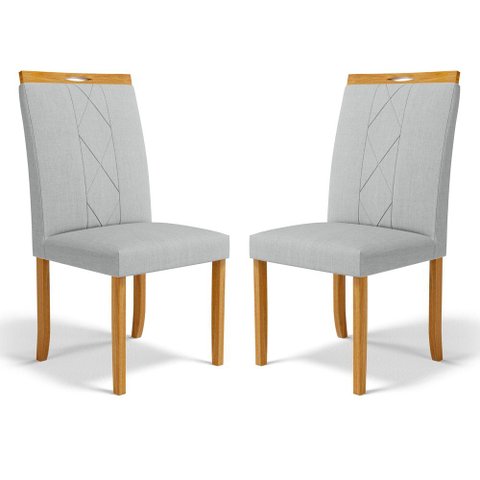 Kit com 2 Cadeiras Ana Madeira Maciça Estofadas para Mesa de Jantar Linho Cinza 407