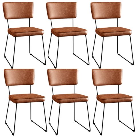 Kit 6 Cadeiras Decorativas Estofada Sala De Jantar Base Aço Allana L02 Couríssimo Camel - Lyam