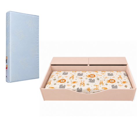 Cama Juvenil Infantil Montessoriana com 2 Baús Flora Rosa + Colchão