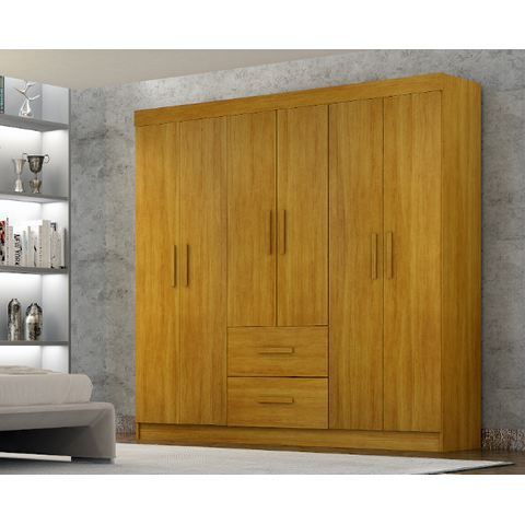 Guarda Roupa Solteiro 6 Portas 2 Gavetas 148cm Cali Cinamomo - CHF Móveis