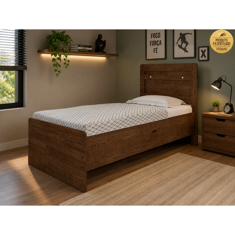 Cama Solteiro com Baú Larissa Estrutura MDF/MDP Branca