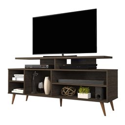 Rack Para Sala Tv ate 65 Polegadas Pes Madeira Palito Prateleiras Mocaccino Marron Viena Carmolar - 1