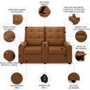 Ver imagem 3 de Poltrona de Cinema Reclinável 2 Lugares Baú Usb Mallie Fh9 Pu Caramelo - Mpozenato