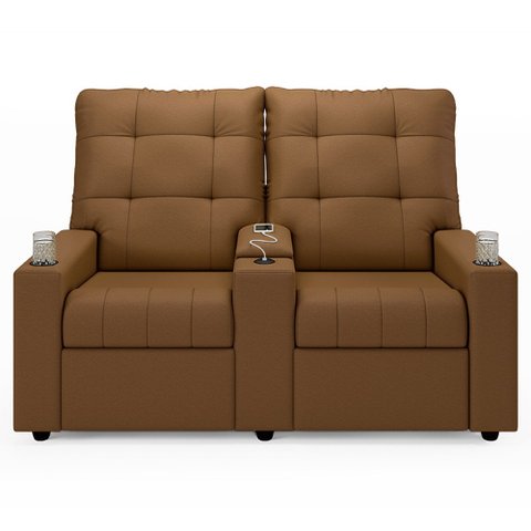 Poltrona de Cinema Reclinável 2 Lugares Baú Usb Mallie Fh9 Pu Caramelo - Mpozenato