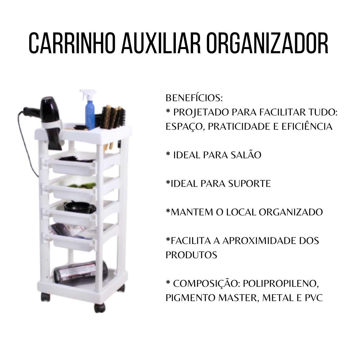 Carrinho Branco Auxiliar Organizador Multiuso Santa Clara - 3