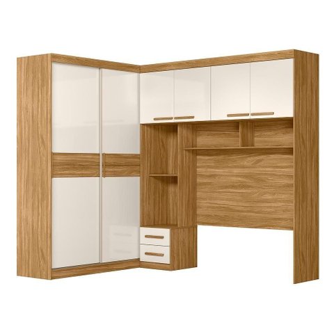 Guarda Roupa Casal Falira 4 Portas Correr 5 Gavetas MDP Freijó Off White Moval Móveis