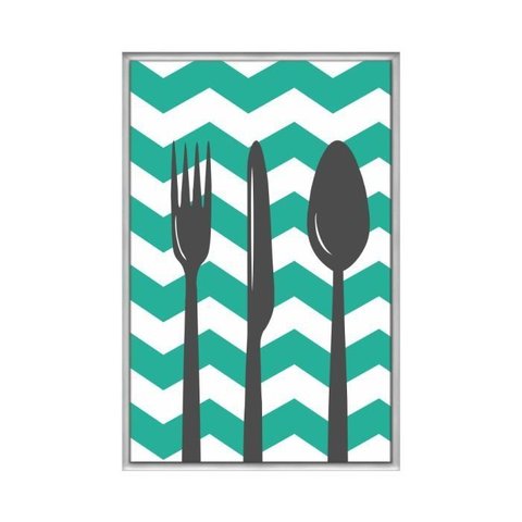 Quadro Decorativo - Utensilios de Cozinha Chevron Turquesa Bba005 - Tela Canvas - 60x40cm