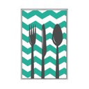Ver imagem 1 de Quadro Decorativo - Utensilios de Cozinha Chevron Turquesa Bba005 - Tela Canvas - 60x40cm