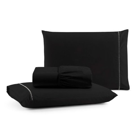 Jogo de Lençol Casal Mirante 100% Algodão 3 Peças - Preto Casa Show Enxovais