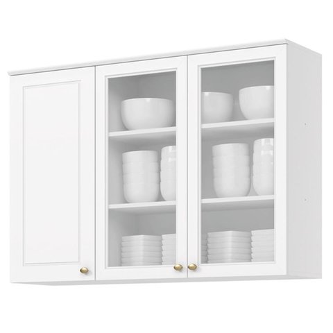 Aéreo 1200mm 03 Portas de Vidro Americana Branco Hp - Henn