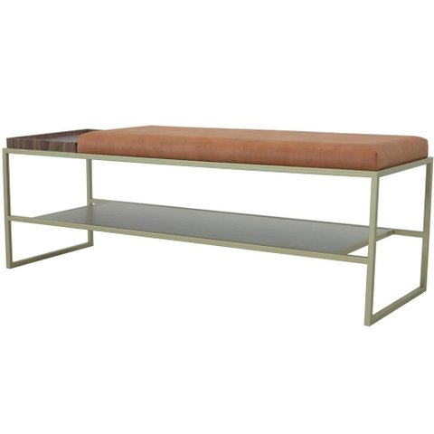 Banco Sapateira Eros Assento Terracota Nogueira e Base Dourada 120cm - 67680