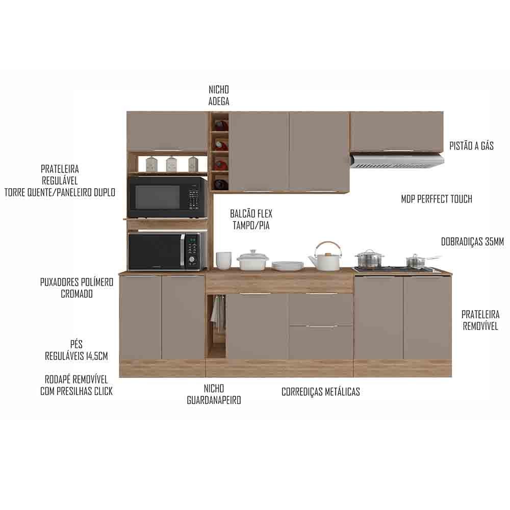 Cozinha Compacta 5 Peças com Balcão com Tampo Ferrara Poliman Móveis - 4