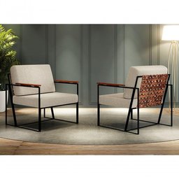 Poltrona Roma Linho com Ratan Bm Tubulares Bege - 3 Poltrona Roma Linho com Ratan Bm Tubulares Bege - 3