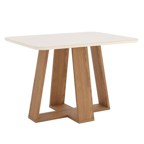 Mesa de Jantar Lins 120 Cm Canto Arredondado com Vidro Nature Off White – Henn