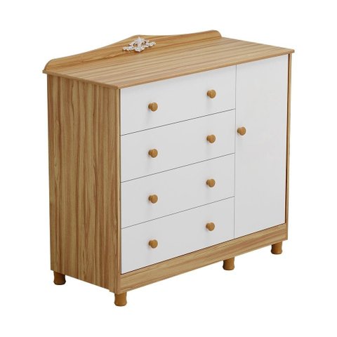 Cômoda Infantil 1 Porta e 4 Gavetas 100% Mdf Elô New Móveis Peroba Branco Brilho/amêndoa