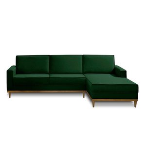 Sofá 3 Lugares 2,60m Living com Chaise Ld Gabi Linho Verde Madelina Decor
