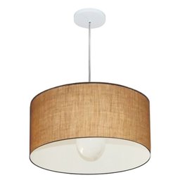 Lustre Pendente Cilíndrico Vivare Md-4204 Cúpula em Tecido 45x25cm - Bivolt - Palha - Bivolt - 1