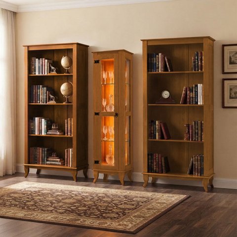Kit 2 Livreiros Abertos sem Portas Madri e 1 Livreiro Torre 1 Porta de Madeira Alto Padrão Freijó
