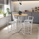 Ver imagem 1 de Conjunto Mesa Redonda Pinus 4 Cadeiras Pequena Estofado Industrial White