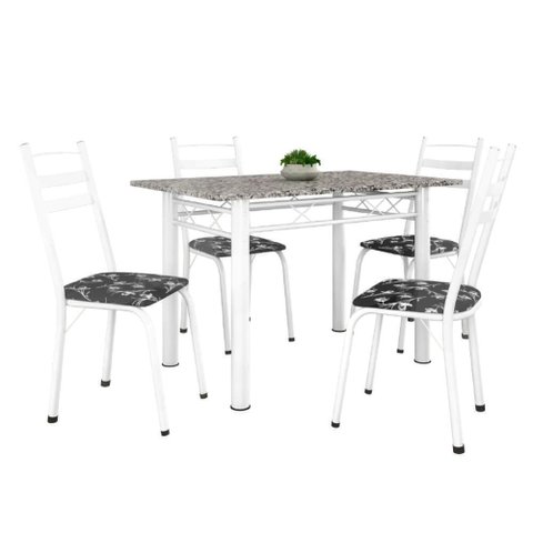 Conj de Mesa com 4 Cadeiras 1,20m Branco/granito Branco
