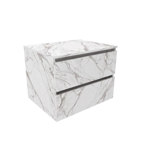 Balcão Gabinete Suspenso para Banheiro 60cm com 2 Gavetas Bn3607 Mármore Branco- sem Cuba
