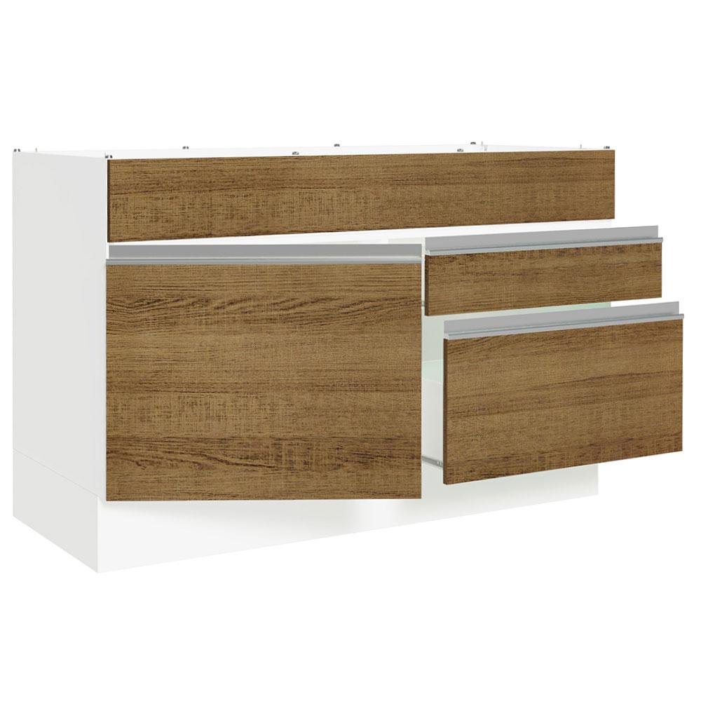 Balcão Gabinete de Pia Armário de Cozinha 120 x 60 cm 1 Porta 2 Gavetas Branco/Rustic (Sem Tampo) Glamy Madesa - 6