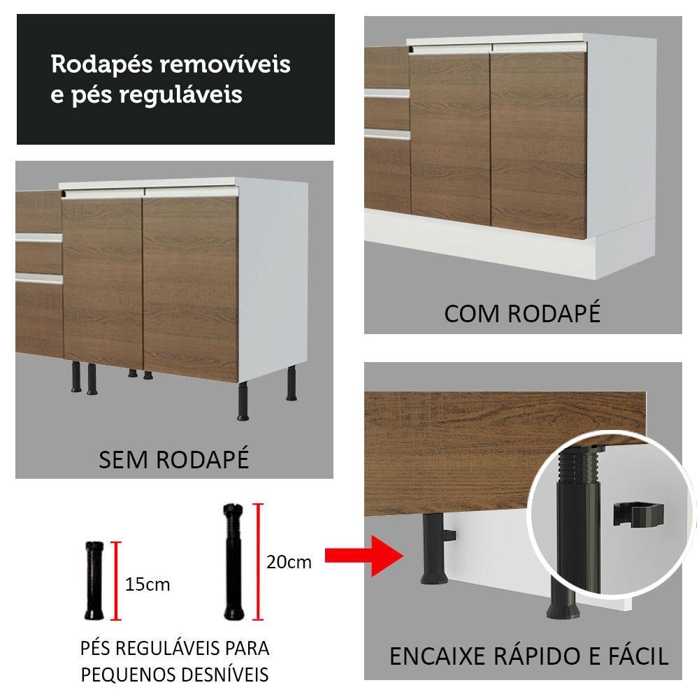 Balcão Gabinete de Pia Armário de Cozinha 120 x 60 cm 1 Porta 2 Gavetas Branco/Rustic (Sem Tampo) Glamy Madesa - 9