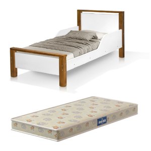 Mini Cama Infantil Meli Reforçada Branco Marrom com Colchão