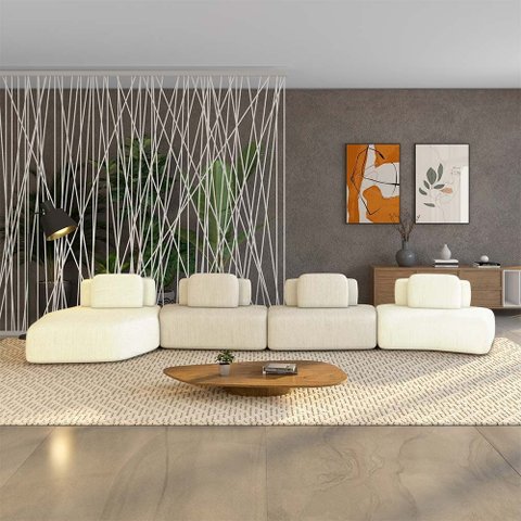 Sofá Ilha Sala de Estar Dakota 4 Módulos 626cm Encostos Almofadas Soltas Linho Offwhite/bege G33 - G