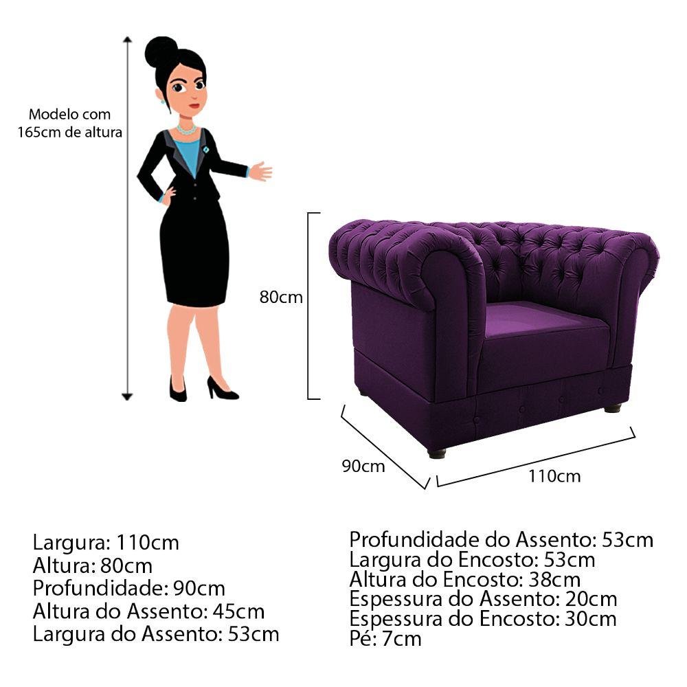 Kit Poltrona e Namoradeira Chesterfield Ana Suede Roxo - 4