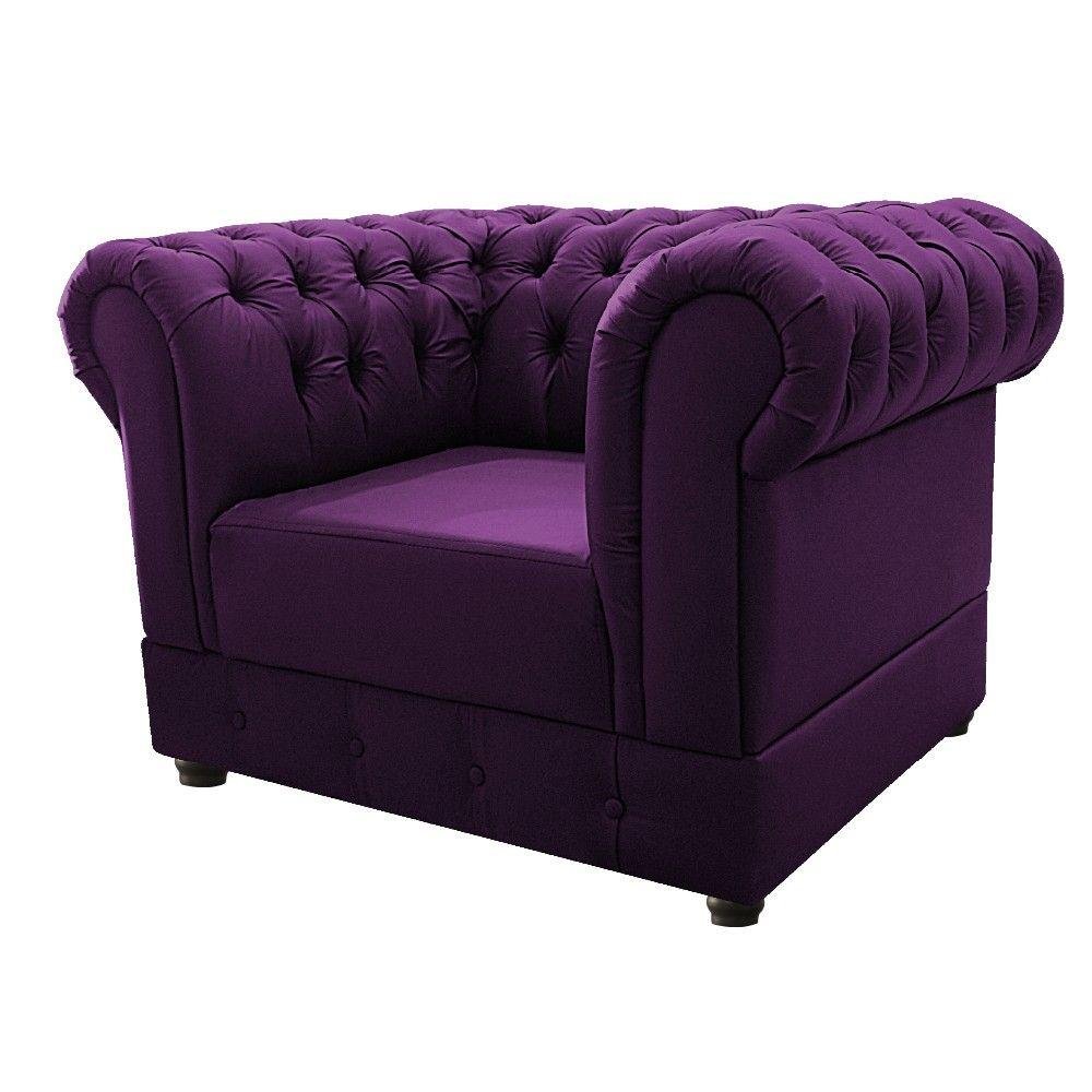 Kit Poltrona e Namoradeira Chesterfield Ana Suede Roxo - 3