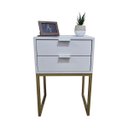 Ver imagem 5 de Mesa de Cabeceira Off White 40cm Eco Industrial 2 Gavetas Quarto Base Metal Dourada Puxador Prata