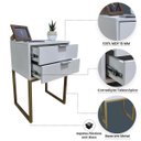 Ver imagem 3 de Mesa de Cabeceira Off White 40cm Eco Industrial 2 Gavetas Quarto Base Metal Dourada Puxador Prata