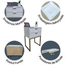 Ver imagem 4 de Mesa de Cabeceira Off White 40cm Eco Industrial 2 Gavetas Quarto Base Metal Dourada Puxador Prata