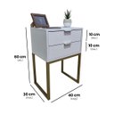 Ver imagem 2 de Mesa de Cabeceira Off White 40cm Eco Industrial 2 Gavetas Quarto Base Metal Dourada Puxador Prata