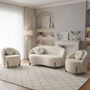 Ver imagem 2 de Kit 01 Sofá + 02 Poltronas Orgânicos c/ Almofadas Curvo Sala Recepção Amsterdã Boucle Off White