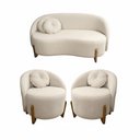 Ver imagem 1 de Kit 01 Sofá + 02 Poltronas Orgânicos c/ Almofadas Curvo Sala Recepção Amsterdã Boucle Off White