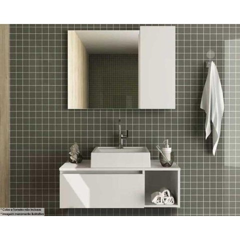 Conjunto de Banheiro Armário C- Espelho Bn3602 e Balcão Suspenso Bn3601 S- Cuba Pia 80cm Cor