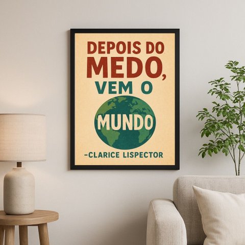 Quadro Motivacional - Depois do Medo Vem o Mundo 24x18cm:moldura Branca