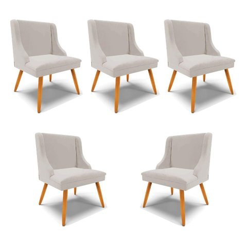 Kit 5 Cadeiras Decorativas Sala de Jantar Pés Palito de Madeira Firenze Veludo Cinza/natural G19 -